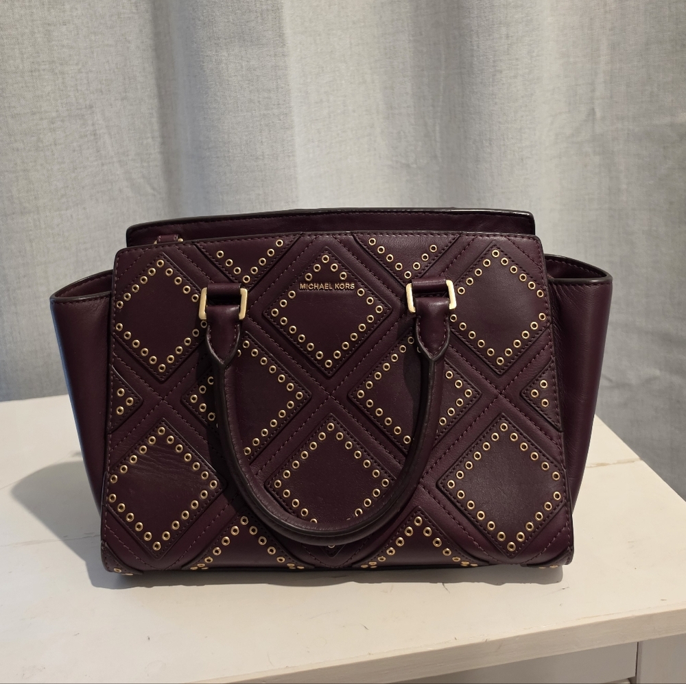Michael Kors Selma Medium Diamond Grommet Leather Satchel